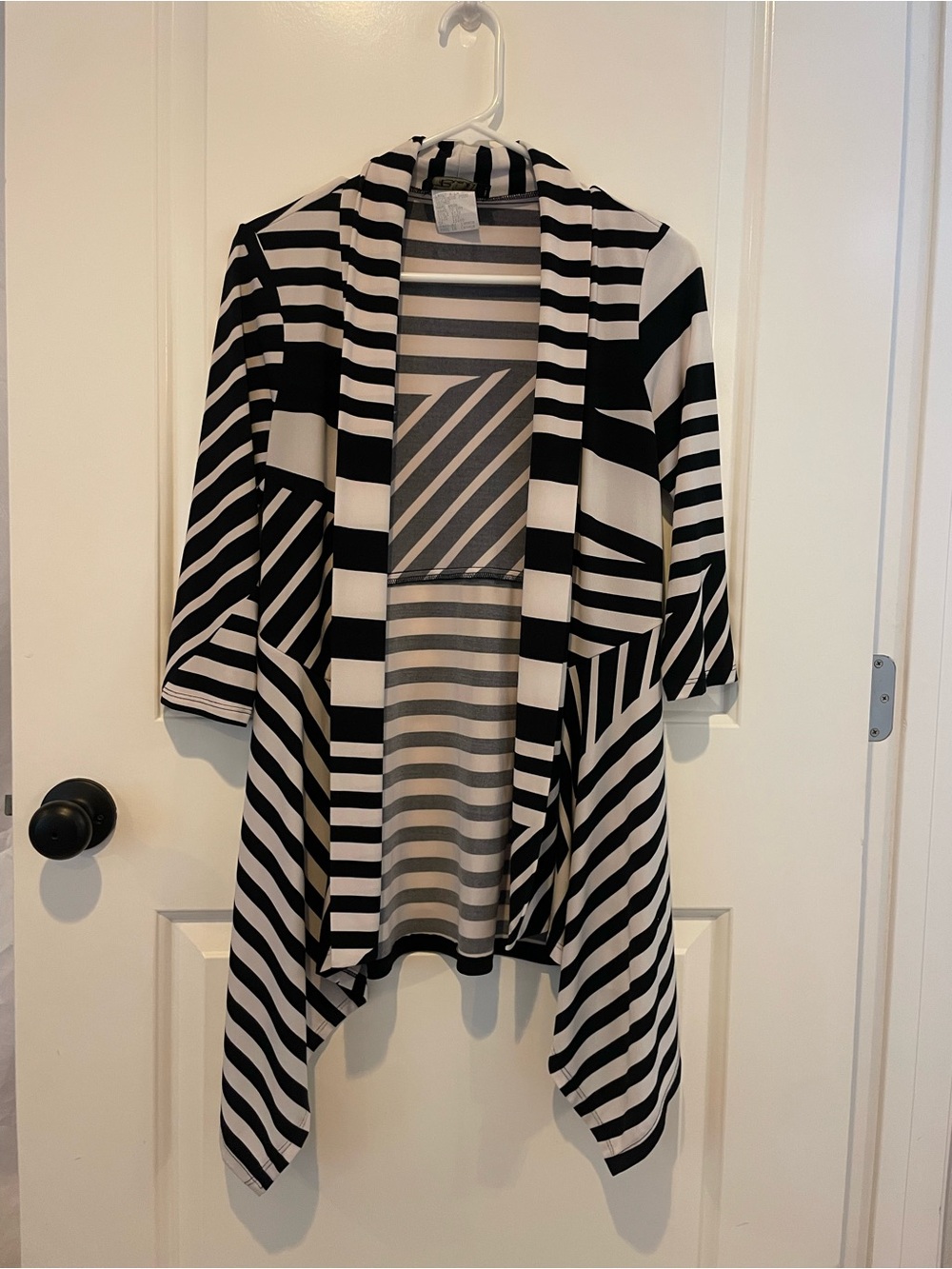 Bali Black and White Striped Open Front Cardigan